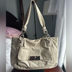 Coach Kristen Off White Shoulder Bag with Silver Accents